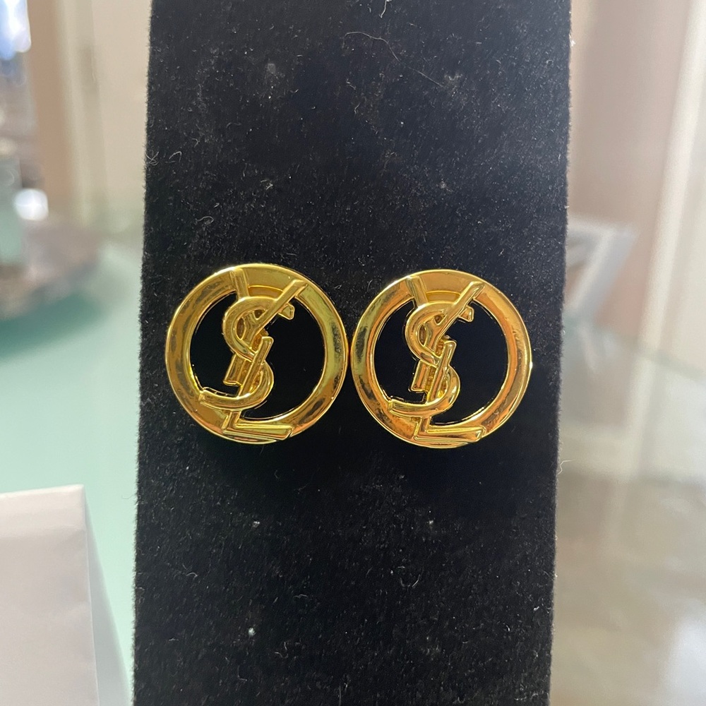 YSL Gold Plated Button Earrings